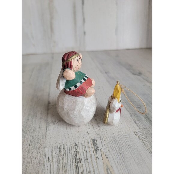 Vintage Eddie Walker Angel snow snowman cherub set figure ornament Xmas - Picture 3 of 6